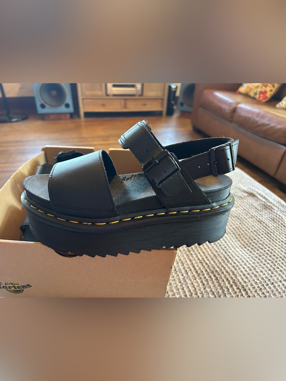 Dr. Martens Women’s Voss Squad Platform Black Leather Sandals with Buckle Straps - Picture 10 of 15